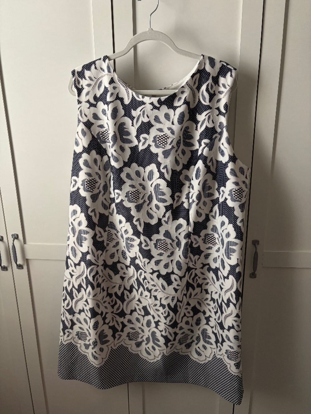 Andrea Darren Plus Sized 20W A-Line Navy and White Patterned Dress